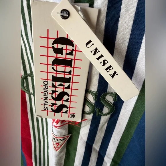 Men’s S & M Guess Originals Pat Vertical Striped Tee- Relaxed Fit - Unisex - Picture 10 of 14